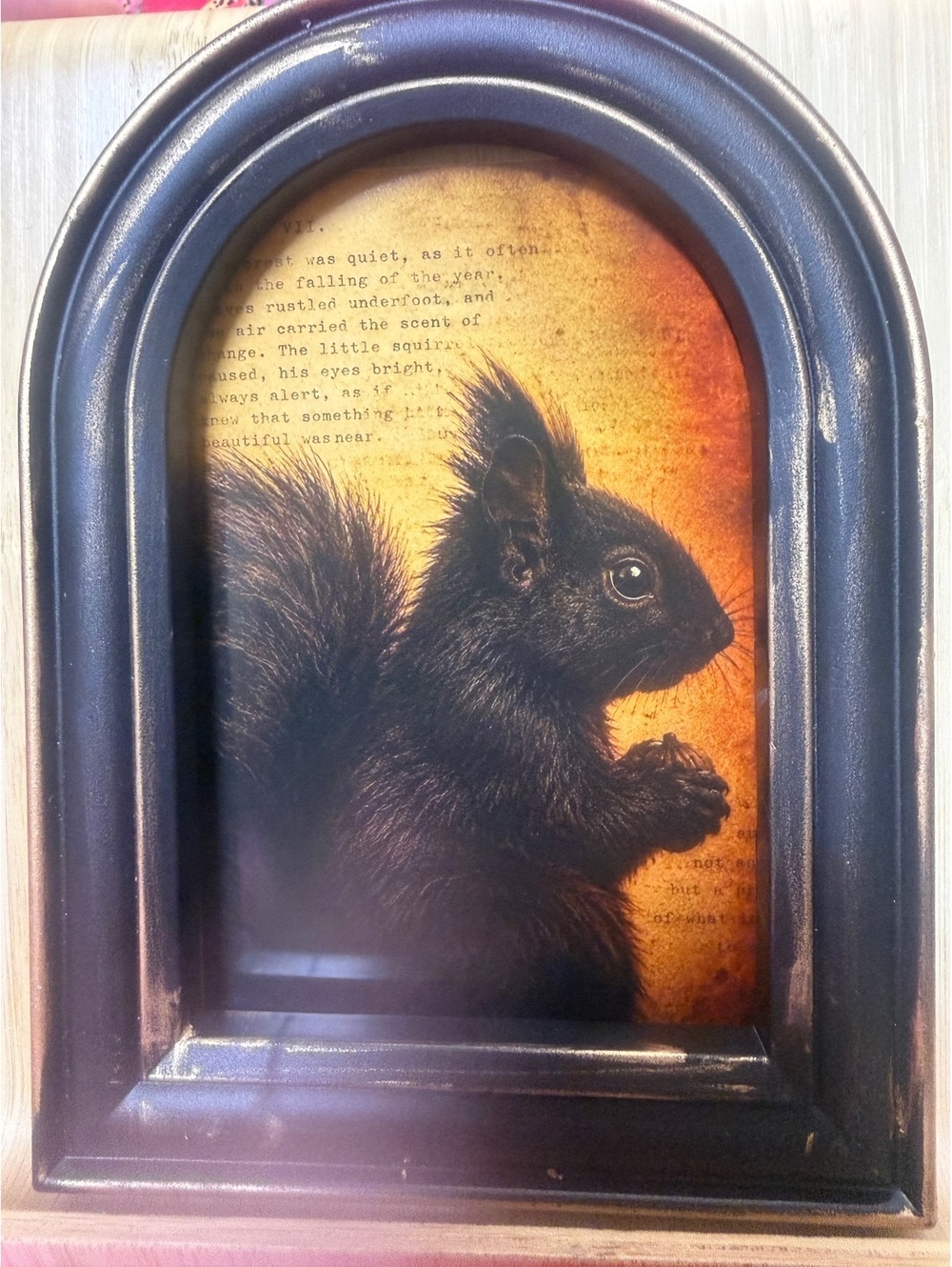 Vintage Inspired frame fall squirrel desk wall decor